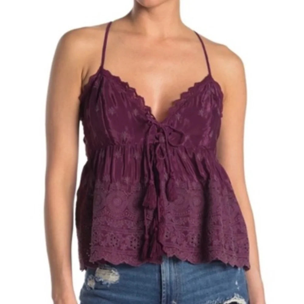 Free People Plum Jenna Boho Embroidered Top - Picture 4 of 4